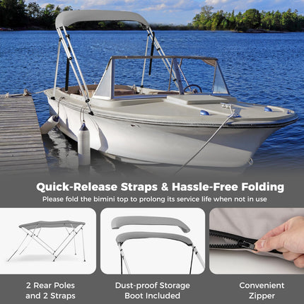 Goplus 4-Bow Bimini Top 600D Waterproof Oxford Fabric & Foldable Boat Shade