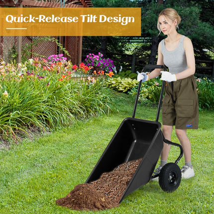 Goplus 2 Wheel Wheelbarrow, 330 LBS Utility Garden Cart with 10” Pneumatic Tires & Handle