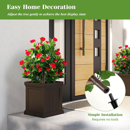 Goplus 31 Inches Artificial Camellia Tree Set Faux Silk Flora Topiary Plants
