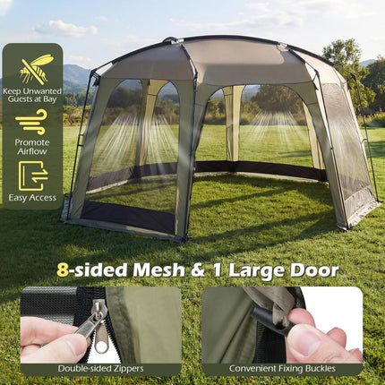 Goplus 12.5 FT X 11.7 FT Mesh Screen Tent with Zippered Door & Carrying Bag for 6-8 Person