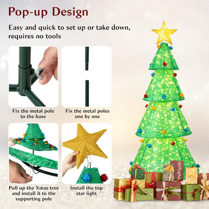 Goplus 6.5FT Pull-Up Christmas Tree with 200 Warm White LED Lights