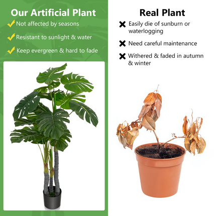 Goplus 4ft Artificial Monstera Deliciosa Plant, Fake Tropical Palm Tree with 20 Large Leaves - GoplusUS