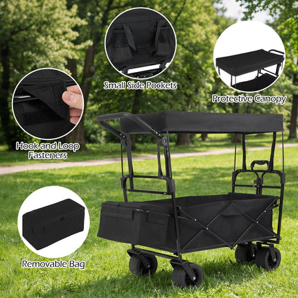 Goplus Collapsible Wagon with Removable Canopy Adjustable Handles & All-Terrain Wheels