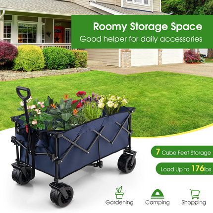 Goplus Collapsible Wagon Cart, Foldable Heavy Duty Utility Wagon with Adjustable Handle - GoplusUS