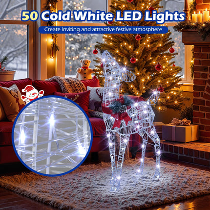 Goplus Lighted Christmas Reindeer Decoration | 4.4 FT & 3 FT Pre-Lit Indoor Outdoor Xmas Deer Set