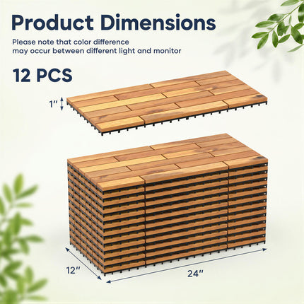 Goplus 12/24-Pack Acacia Wood Interlocking Deck Tiles (Brick) | Floor Tiles for Patio