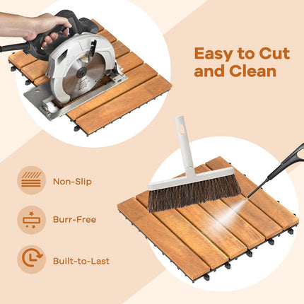 Goplus 27 PCS Interlocking Patio Deck Tile 27 sq. Ft Flooring Tiles for Outdoor & Indoor( Stripe Pattern)