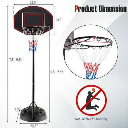 Goplus Portable Basketball Hoop Outdoor, 5.5-7.5 FT Basketball Goal with 5 Adjustable Height