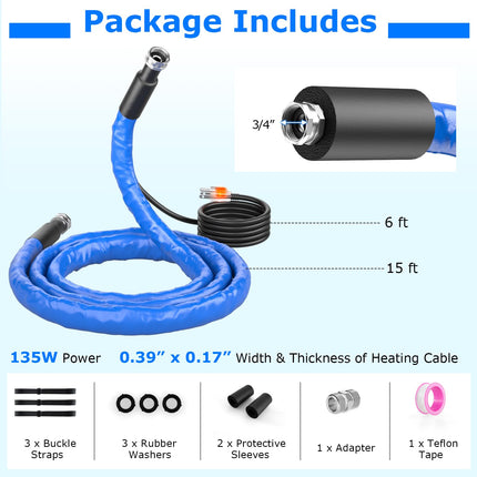 Goplus 15FT Heated Water Hose for RV, Heated Drinking Water Hose in Temperature Down to -45℉ with 3/4” GHT Adapter