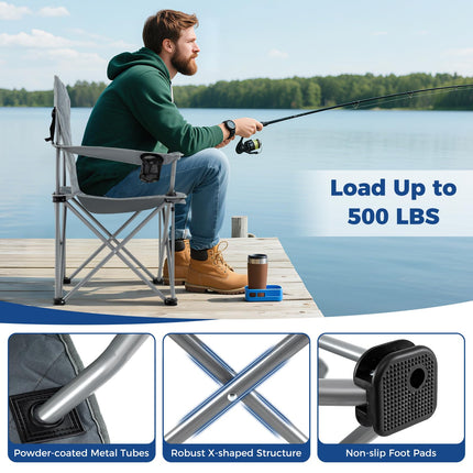 Goplus Heavy Duty Outdoor Folding Chair with Cooler Pouch & Cup Holder