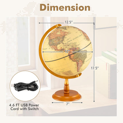 Goplus 12 Inch Illuminated World Globe Geography Educational Desktop Decoration