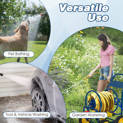 Goplus Garden Hose Reel Cart, Heavy Duty Water Planting Cart w/Non-slip Crank Handle, 4 Solid Wheels - GoplusUS