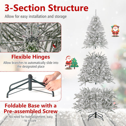 Goplus 6FT / 7FT / 8FT Pre-Lit Snow Flocked Christmas Tree with PVC Branch Tips & Globe Lights