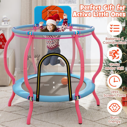 Goplus 48" Indoor & Outdoor Pumpkin Kids Trampoline with Basketball Hoop & Wide Backboard