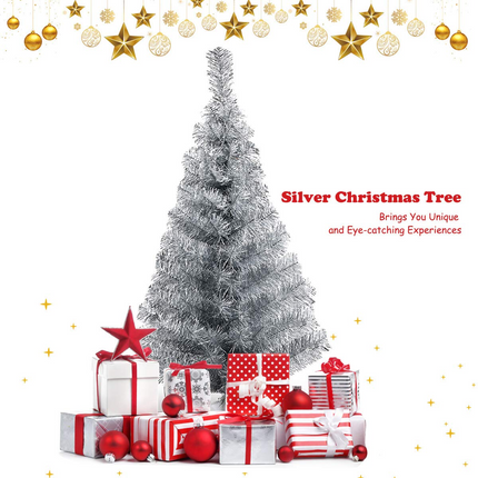 Goplus 3ft Silver Pencil Christmas Tree, Artificial Slim Tree - GoplusUS