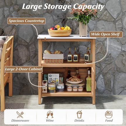 Goplus Patio Acacia Wood Storage Cabinet with Marble-Like Countertop (31.5” x 16” x 35.5”)