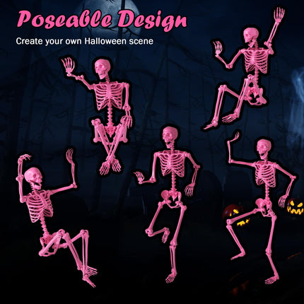 Goplus 5.5 FT Halloween Skeleton Pink Life-Size Poseable Skeleton with Movable Joints