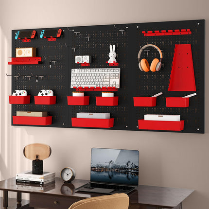 Goplus 4 FT Metal Pegboard Wall with Hooks Storage Bins & Tool Holders