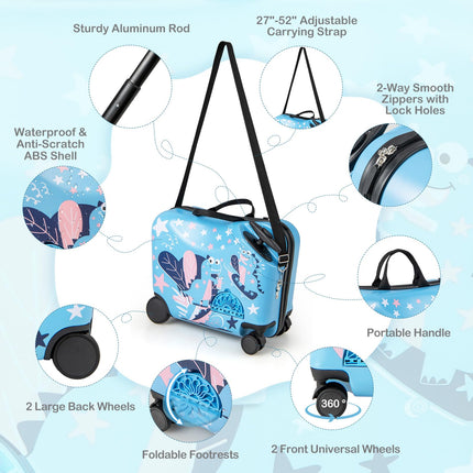 Goplus 2 PCS Kid Luggage Set | 18” Ride on Suitcase & 12” Backpack