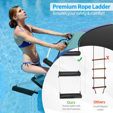 Inflatable Water Trampoline, 10FT/12FT/15FT Recreational Water Bouncer w/ Electric Inflator, Rope Ladder - GoplusUS