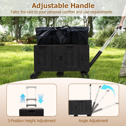 Goplus Large Foldable Utility Cart w/ 2-Tier Storage Crates & 5 Rotate Wheels