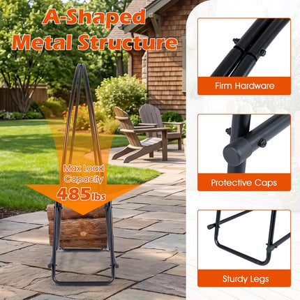 Goplus 45" Round Firewood Rack Heavy-Duty Metal Log Holder | 485 LBS Capacity