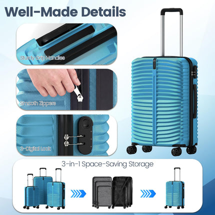 Goplus 3 Piece Pin Stripe Luggage Set | Lightweight Hardshell Suitcases with 360° Spinner Wheels
