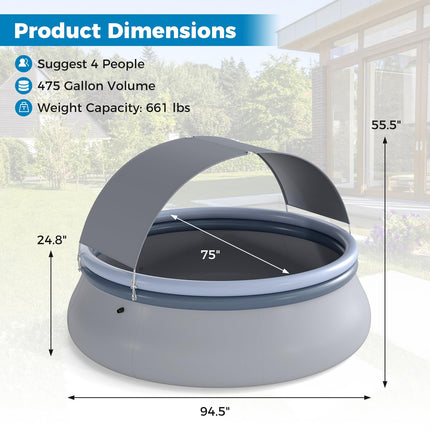 Goplus Inflatable Pool with Canopy Large Round Above Ground Swimming Pool