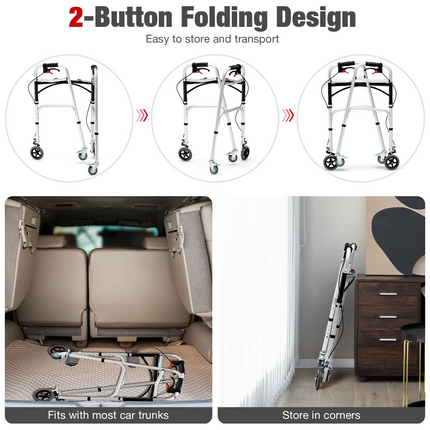2-Button Folding Walkers for Seniors, 4-in-1 Folding Walker - Goplus