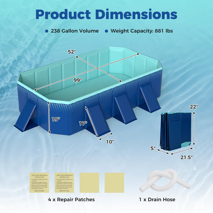 Goplus Foldable Non-Inflatable Swimming Pool(99x52 in/88x50 in)