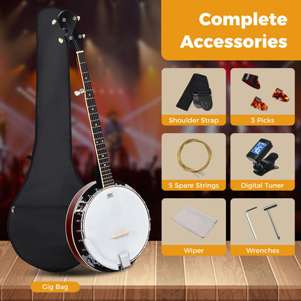 Goplus 5-String Banjo with Remo Drumhead