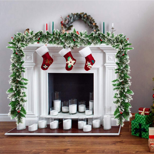 Goplus 9FT Pre-lit Christmas Garland, Artificial Christmas Pine Rattan w/Timer - GoplusUS