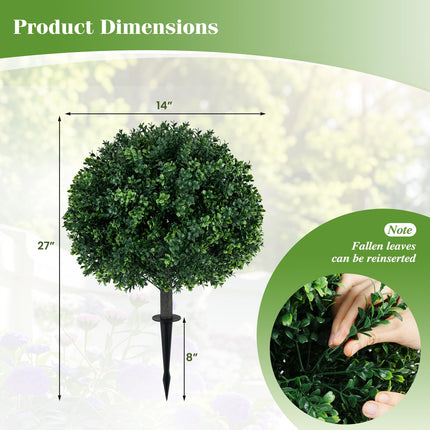 Goplus 27" Artificial Boxwood Topiary Trees Set of 2 with Ground Spikes