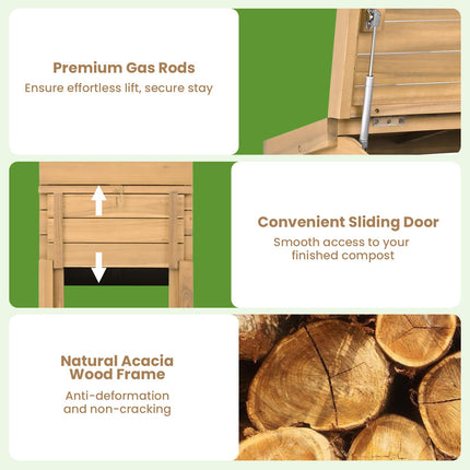 Goplus 48 Gallon Solid Wood Compost Bin w/Lockable Sliding Door Flip-top Opening