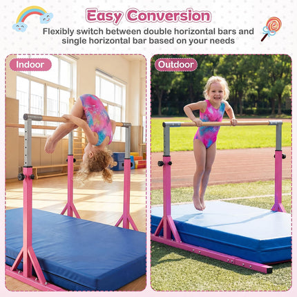 Goplus Double Horizontal Bars with 13-Level 33"-57" Adjustable Heights & 6-Level Adjustable Width