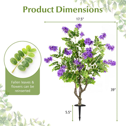 Goplus 39” 2 Pack Artificial Locust Flower Trees | Sun-Proof Indoor & Outdoor Faux Silk Plants