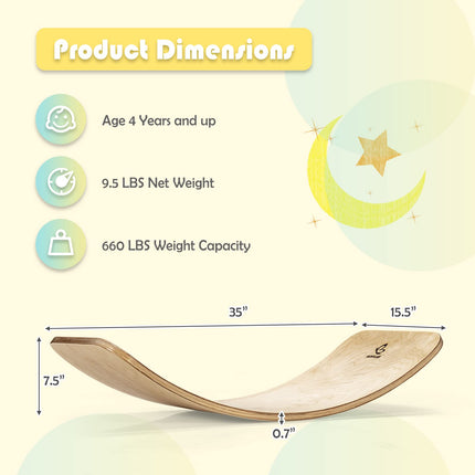 35Inch Wooden Balance Board for Kids & Adults Support 660LBS - GoplusUS