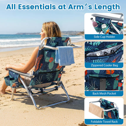 Goplus Portable Folding Beach Chairs with 5-Position Backrest & Padded Headrest