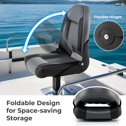 Goplus 2 Packs Folding High Back Boat Chairs Waterproof PVC Leather Cabin Seating
