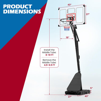 Goplus 4.9-10 FT Adjustable Portable Basketball Hoop Outdoor w/Shatterproof PC Backboard