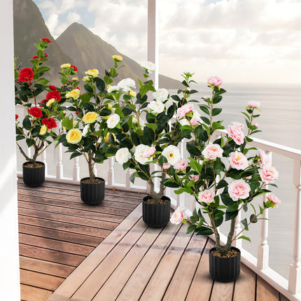 Goplus 38’’ Artificial Camellia Tree Flower Plants Artificial Tree