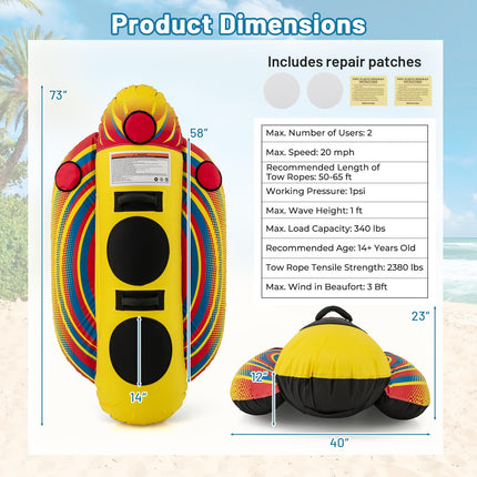 1-2 Rider Hot Dog Tube for Boat to Pull