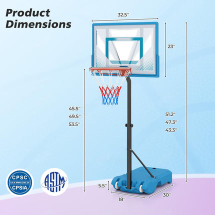 Goplus Pool Basketball Hoop | 3 Levels Height Basketball Goal with 32" Shatterproof Backboard