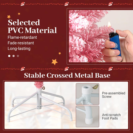 Goplus 6ft / 7ft Pink Slim Pencil Pre-lit Snow Flocked Christmas Tree