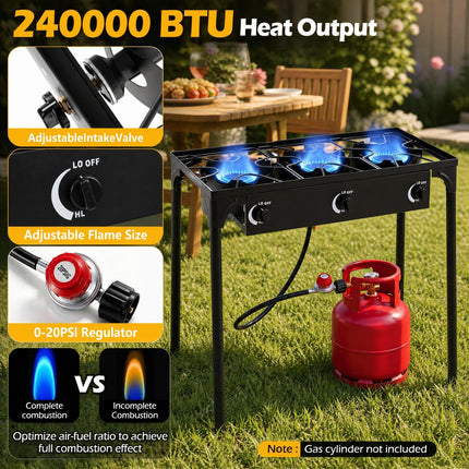 Goplus Outdoor 240,000 BTU High Pressure Three Burner Gas Stove