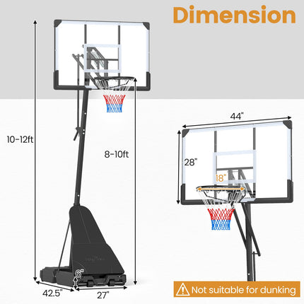 Gopplus 8-10 FT Height Adjustable Portable Basketball Goal System with 44 Inch PC Shatterproof Backboard