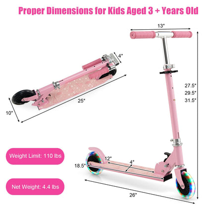 Goplus Folding Kick Scooter for Kids, 2 Light Up Flashing Wheels Scooter W/ 3 Adjustable Heights, Rear Brake System - GoplusUS