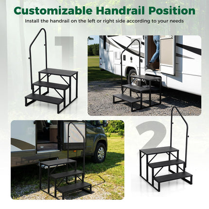 Goplus 3 Step RV Step with Handrail Heavy Duty Hot Tub Stair with Wide Anti-Slip Platform