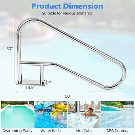 Goplus 1PC/ 2PCS Stainless Steel Swimming Pool Railings for Inground Pools w/Base Plate (50"x30" (LxH))