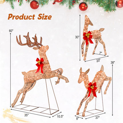 Goplus 3 Pieces Light up Christmas Reindeers with 255 Cold White Lights